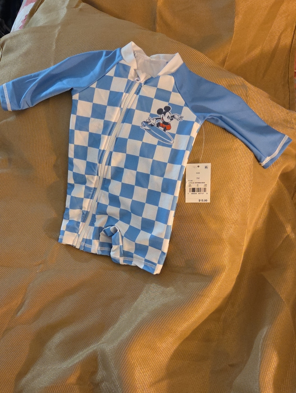 Disney Blue and White Checkered Mickey One-Piece Rash Guard